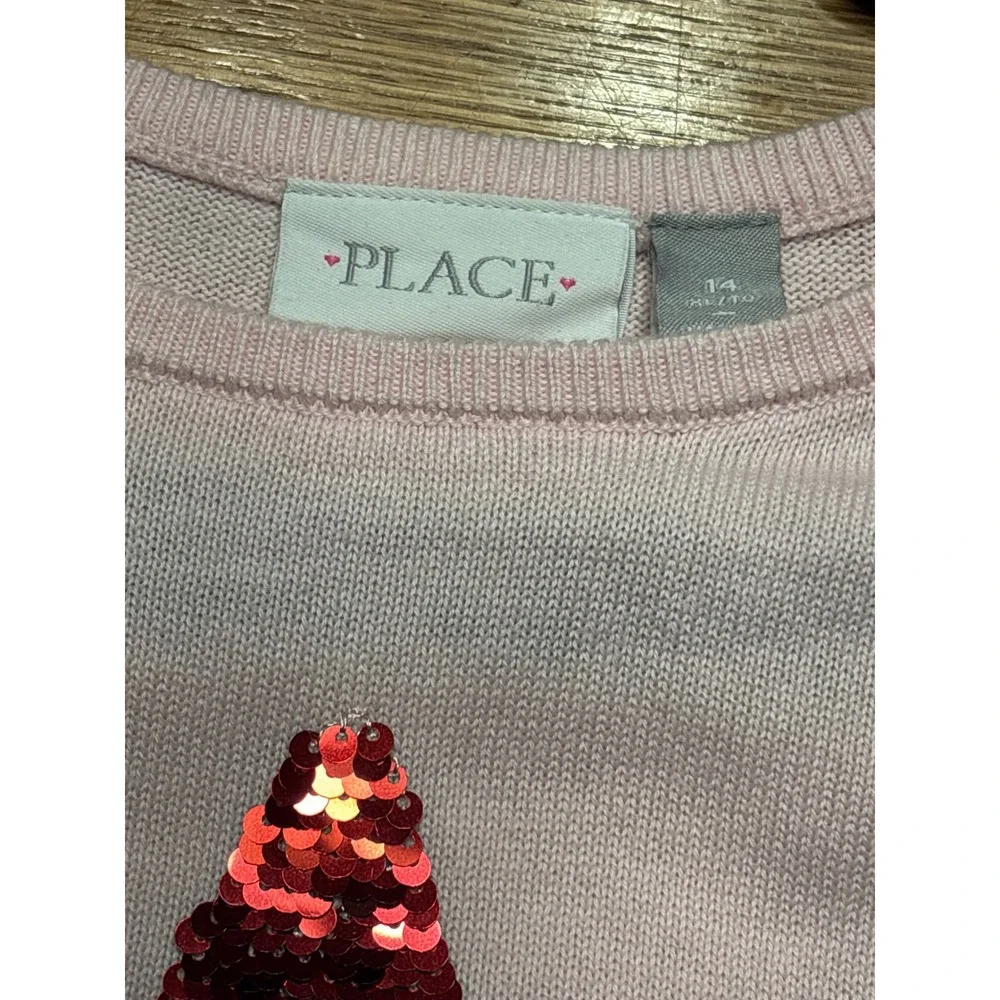 The Childrens Place Girls Pink Rainbow Sequin Star Stripe Sweater Size 14 XL